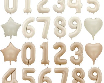 Cream Large Number Balloons, Helium Number Balloons, Foil Balloons 0-9, Neutral Number Balloons, Baby Shower Decor, First Birthday Party
