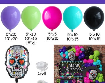 Zomiboo Paquete de 24 globos de fiesta de calavera de azúcar del Día de los Muertos para decoración de Halloween, 6 estilos Zomiboo Paquete de 24 globos de fiesta de calavera de azúcar del Día de los Muertos para decoración de Halloween, 6 estilos