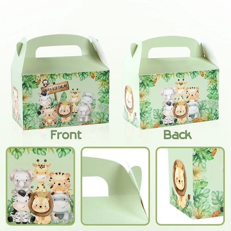 12 Stück Dschungeltier-Partytüten – Safari-Thema Geschenkboxen 15x9x9 Cm Für Kindergeburtstage