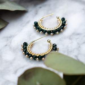 VERDUGO | 18-karat gold-plated pearl earrings, green earrings, mini gold hoop earrings, gift for her, elegant earrings, small gold hoop earrings