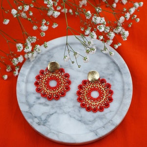 ROSA l stainless steel earring, red-gold glass beads, boho earring, elegant earrings, statement earrings red, gift idea, glitter earrings