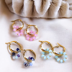 ROLA | Stainless steel pearl hoop earrings with pendant, huggie hoops, mini gold hoop earrings, everyday hoop earrings, elegant earrings, small gold hoop earrings