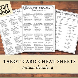 Tarot Cheat Sheet, Printable Grimoire Journal, Tarot Spread, Digital Download, Tarot Guide, Major Arcana