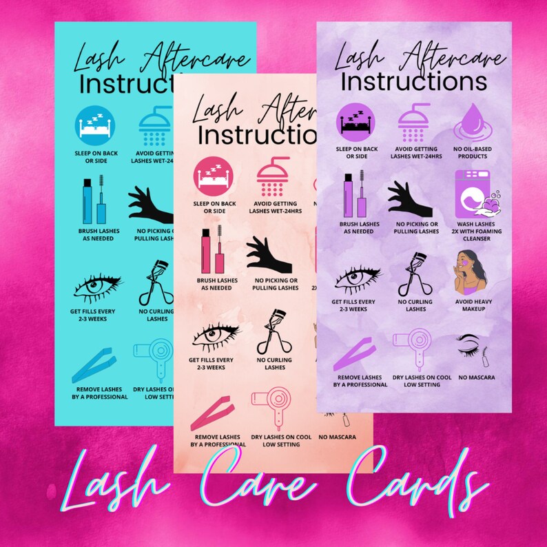 Lash Aftercare Instructions Cards Eyelash Maintenance Etsy