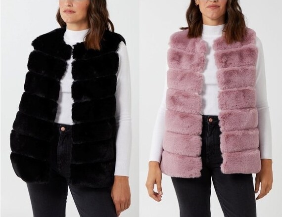 Latest Collection New Ladies Women QED London Pelted Fur Gilet Coat Jacket Etsy