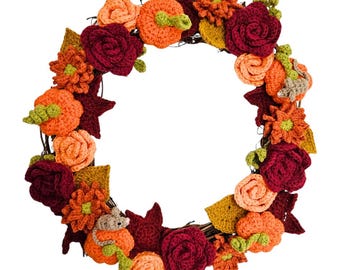 Herbstkranz Häkelanleitung: Kürbisse, Blumen, Blätter (PDF-Muster)