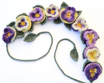 Crochet Flower Headband Pattern | Pansy Flower Crown, DIY Accessory (PDF Pattern)