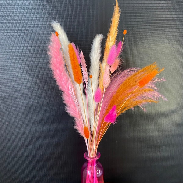 CANDY | Orange, pink, white pastel colours dried flowers bouquet. 70s room decor. Wedding/Gift /Mothers Day/rainbow pampas