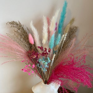 ELLA | Pink, natural  and blue pampas dried flowers bouquet. Pastel pink home decor. Bright rainbow dried flowers. y2k.  Gift. Easter Easter