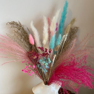 ELLA | Pink, natural  and blue pampas dried flowers bouquet. Pastel pink home decor. Bright rainbow dried flowers. y2k. Mother's Day Gift.