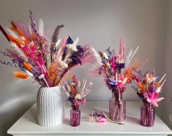 EMMA | Pink, purple, orange, cream colourful rainbow dried flowers. Home decor, Table centre piece, wedding, bridal,cottage core, colourful