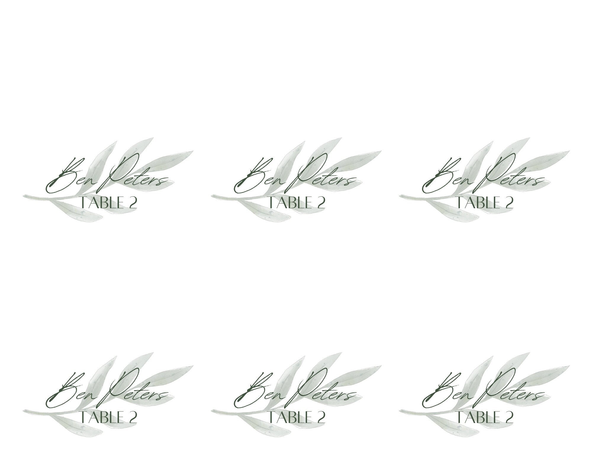 Greenery Tent Place Cards Template Wedding DIY Printable Etsy