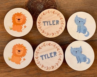 Gepersonaliseerde houtgeheugenspel: Montessori-kaarten met dieren