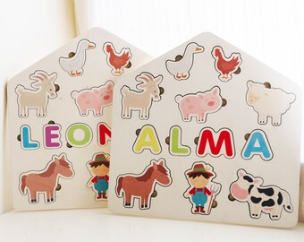 Personalisiertes Holz Namenspuzzle: Bauernhof Tiere Thema, Geschenk mit Gravur