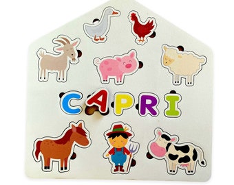 Namenspuzzle aus Holz personalisiert - Tiere auf dem Bauernhof - Einzigartige Geschenke für Kinder