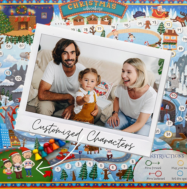 Aangepast bordspel - gepersonaliseerd bordspel voor het gezin - grappig cadeau voor kerst - cadeau familie 2025 - ideeën kerstcadeaus - unieke cadeaus afbeelding 3