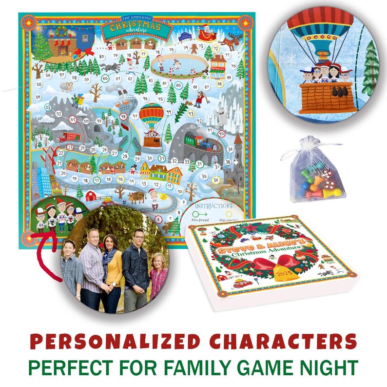 Aangepast bordspel - gepersonaliseerd bordspel voor het gezin - grappig cadeau voor kerst - cadeau familie 2025 - ideeën kerstcadeaus - unieke cadeaus afbeelding 13