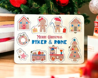 Benutzerdefinierte Namen Puzzle Personalisierte Weihnachtsgeschenke für Kinder Holz Namen Puzzle Lebkuchen Mann Themed Geschenk Kinder Name Neues Baby Erstes Weihnachten