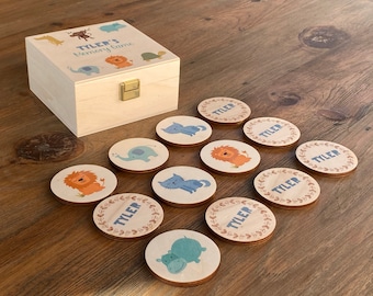 Personalized Wooden Animal Memory Game: Montessori Learning Toy