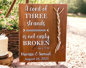 Bibel-Vers Holzschild groß, Prediger 4 12, christliche Hochzeit, Kordel aus 3 Strängen, Geschenk für Paar, rustikales Hochzeitsschild, Hochzeitsgeschenke
