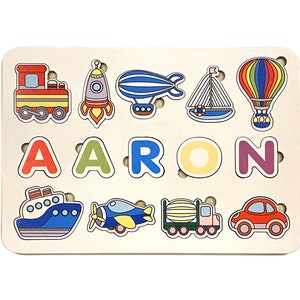 Wooden Name Puzzle, Planes, trains and automobiles themed name puzzle for kids, Unique Birthday Gift, Learning toy, Custom Puzzle for Boys