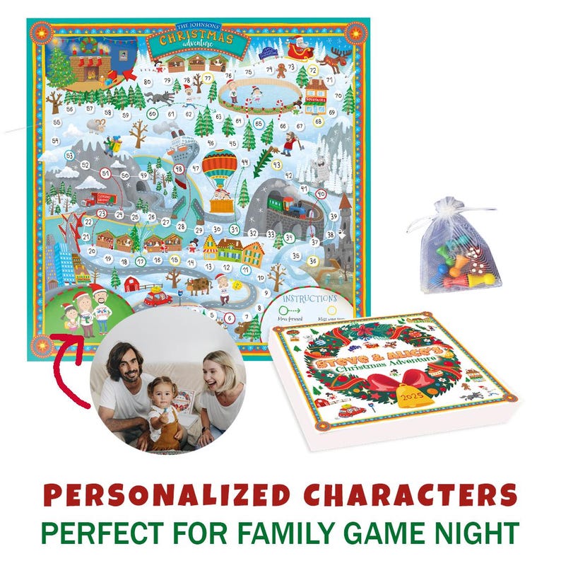 Aangepast bordspel - gepersonaliseerd bordspel voor het gezin - grappig cadeau voor kerst - cadeau familie 2025 - ideeën kerstcadeaus - unieke cadeaus afbeelding 2