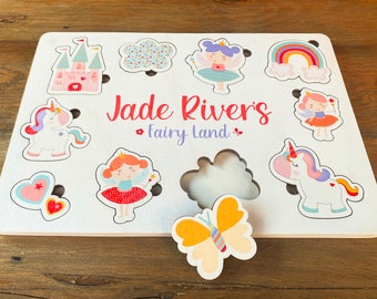 Personalized Wooden Name Puzzle: Fairy Unicorn Theme, Baby Girl Gift