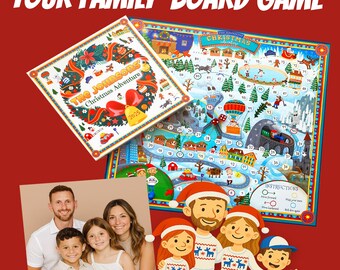Personalisiertes Weihnachtsbrettspiel 2025 • Individuelles Familienspiel mit Ihren Namen & Charakteren • Weihnachtsandenken-Geschenk