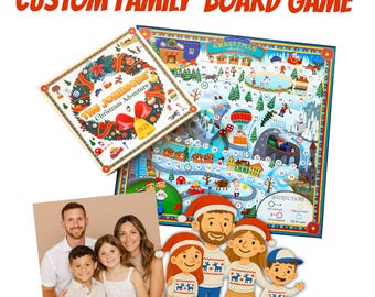 Custom Brettspiel Weihnachtsabenteuer 2025 • Personalisiertes Familienspiel • Karikatur Charaktere • Urlaubsandenken