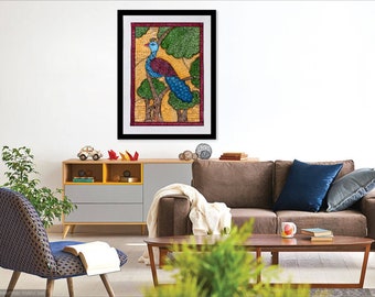 Peacock- Madhubani handmade Indian painting for wall decor