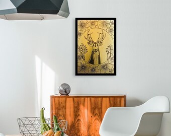 Barasingha Deer-Black and Gold handmade painting for wall decor