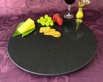 Lazy Susan 60 cm - Classic Black Stone Turntable - Handmade Rotating Platter for Dining - Elegant Handcrafted Home Decor - Ebony