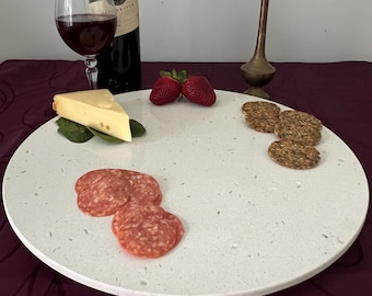 Handmade Stone Lazy Susan: Large 60cm Truntable - White with Coloured Specks (Glacier Pearl)