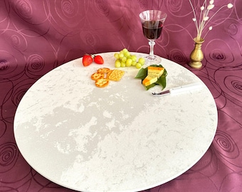 Lazy Susan 60cm - Marble-like Grey and White Stone Turntable - Rotating Serving Platter - Unique Home Decor - Sherbrook