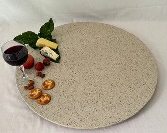 Lazy Susan 60 cm - Speckled Creamy Beige Stone Turntable - Handmade Serving Platter for Dining - Unique Home Decor - Tuscany