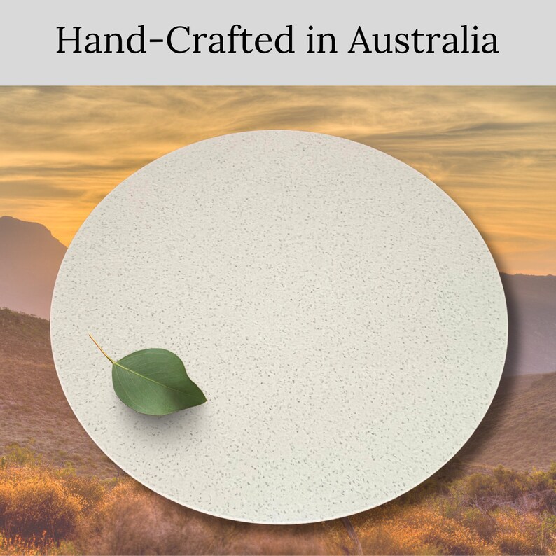 Lazy susan with eucalypt leaf indicating handmade in australia