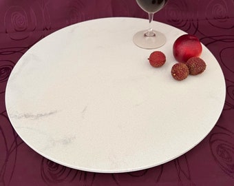 Lazy Susan 45/60 cm - White With Smoky Grey Stone Turntable - Handmade Rotating Platter - Elegant Handcrafted Home Decor - Tasman