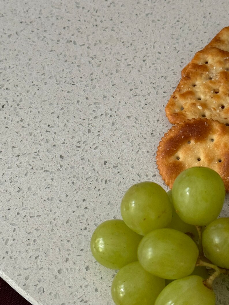 close-up of quartz stone lazy susan turntable