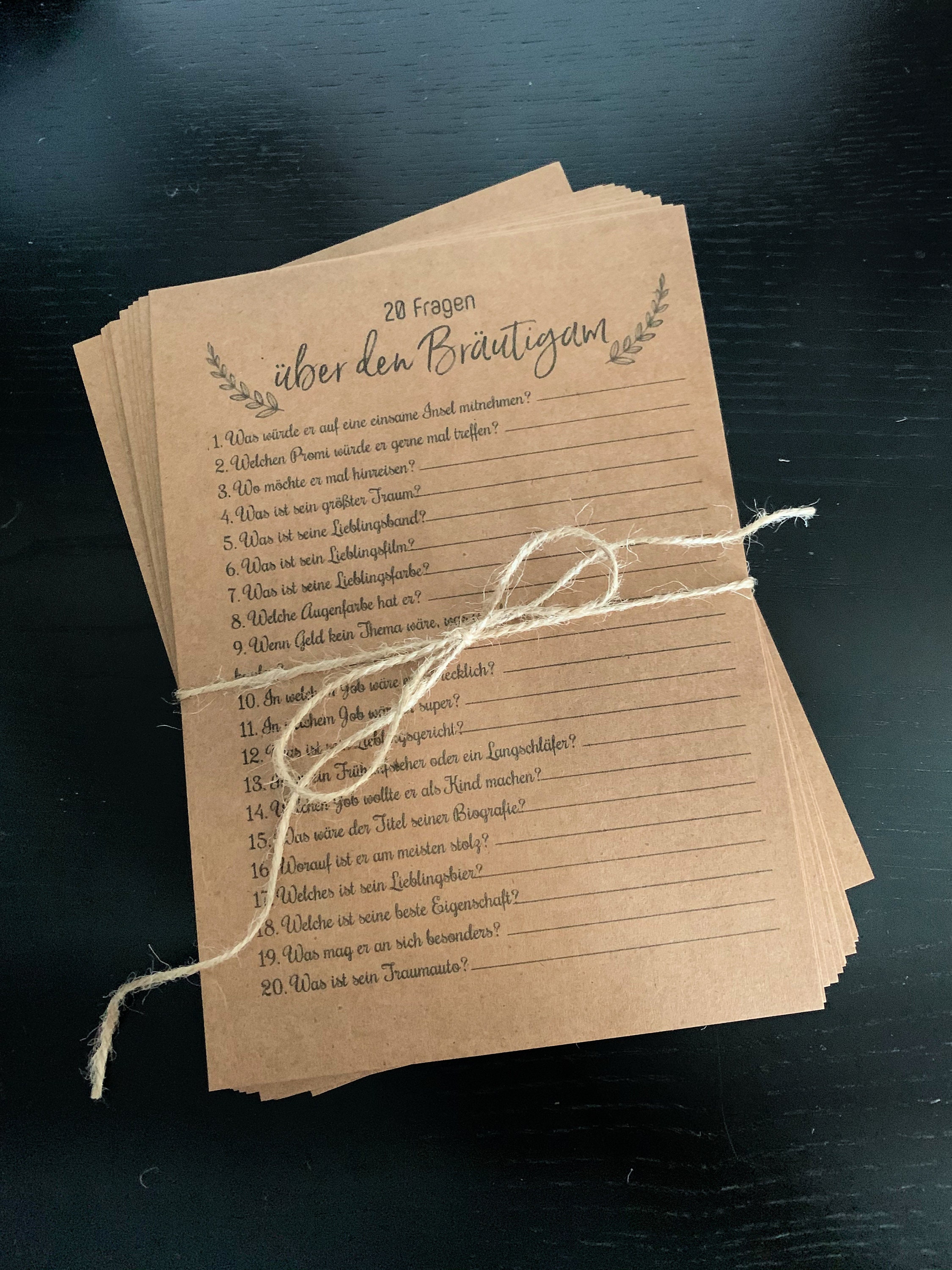 20 Fragen über den Bräutigam JGA Spiel Spiel für | Etsy