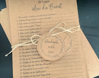 20 questions about the bride, JGA game, game for bachelor party and wedding