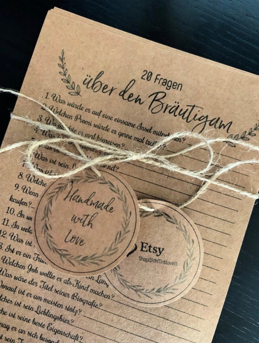 20 Fragen über die Braut, JGA Spiel, Spiel für Junggesellenabschied und Hochzeit Etsy.de