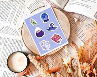Witchy Vibes Sticker Sheet | Bookworm,Bullet Journal Stickers, Planner Stickers, Reading Journal Stickers, Reading Sticker, Journal Stickers