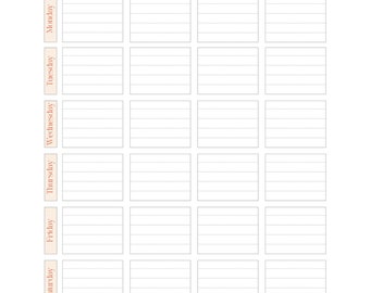 May include: A printable weekly meal planner with columns for breakfast, lunch, dinner, and snacks. The planner is divided into seven days of the week, with each day having a separate row.