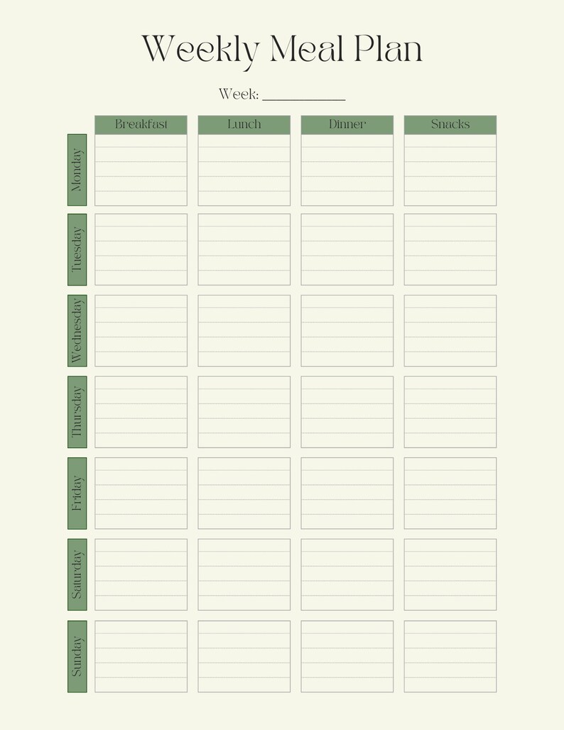 Printable Weekly Meal Planner | Minimalist Meal Plan | Health Meal Plan ...