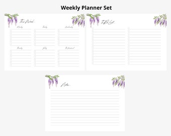 Planificador semanal imprimible, lista de tareas pendientes y conjunto de notas / Organizador semanal / Planificador diario / Floral / Horario semanal / Planificador de notas