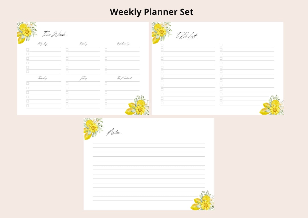 Printable Weekly Planner, to Do List & Note Set | Weekly Organiser ...