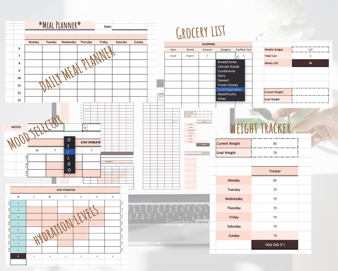 Weekly Meal Planner| Diet Planner| Shopping List| Weight Tracker ...