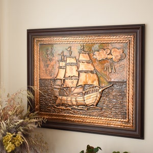 Large Copper Wall Art Sailing Ship Decor Large Size Handmade Metal Wall Art Copper Fine Art, living room decor, office decor