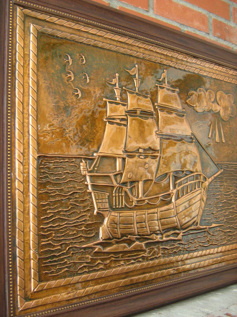 Large Copper Wall Art Sailing Ship Decor Large Size Handmade Metal Wall Art Copper Fine Art