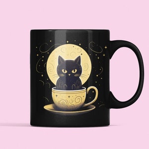 11oz Black Mug "Spooky Black Cat Halloween Coffee Mug - Unique and Stylish!"
